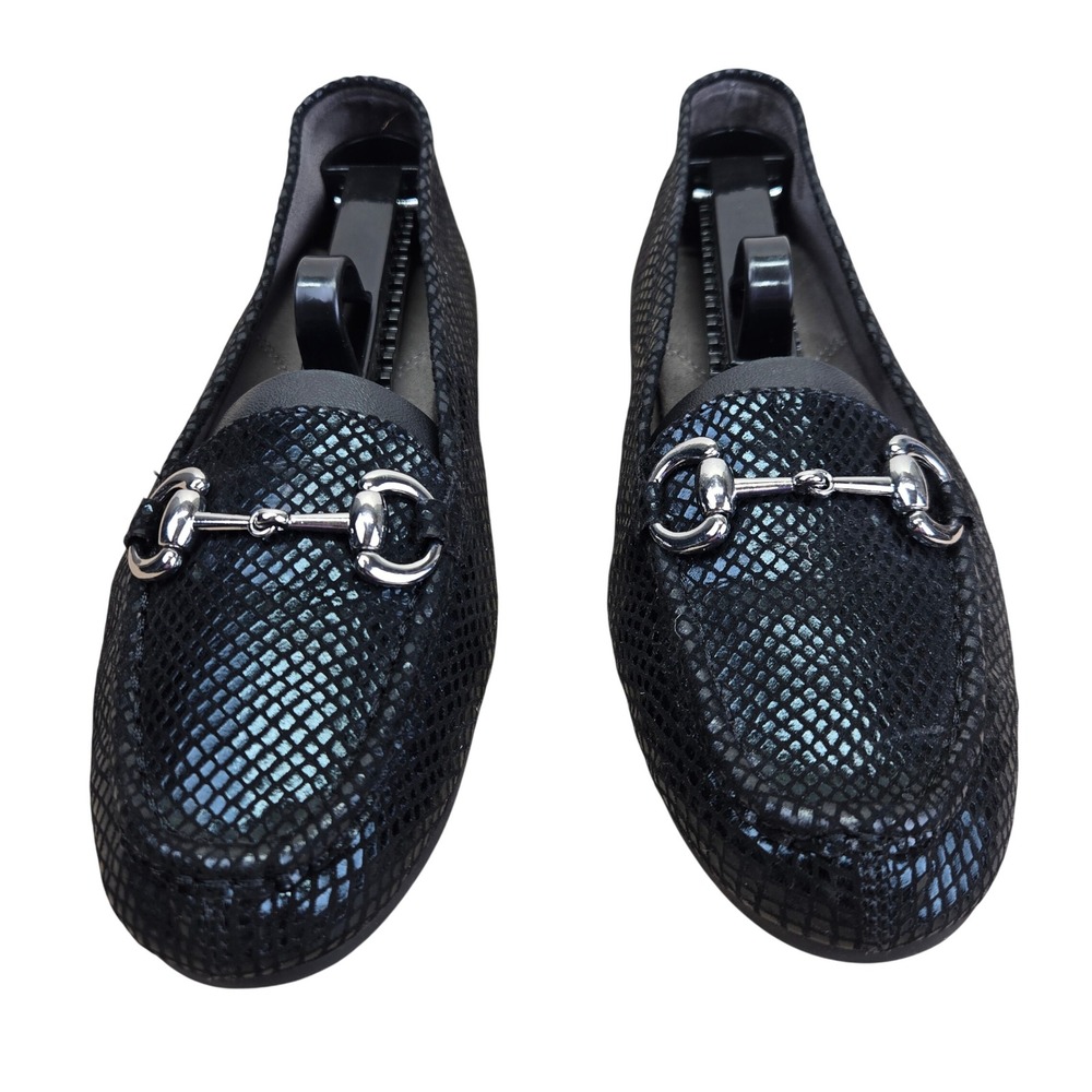 Aerosoles Womens Black Snakeskin Embossed Horsebit Loafers Driving Mocs Size 7.5